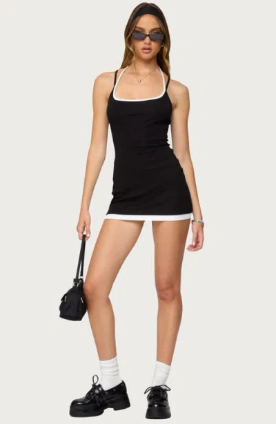 Edikted Contrast Layered Look Halter Mini Dress In Black