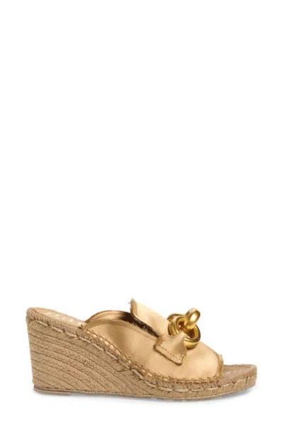 Pedro Garcia 75mm Oliveta Chain-embellished Wedge Mules In Gold