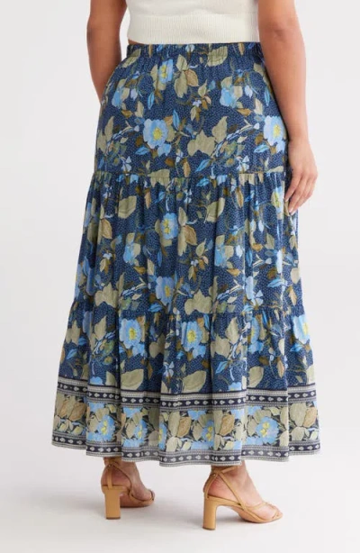 Treasure & Bond Print Tiered Maxi Skirt In Blue
