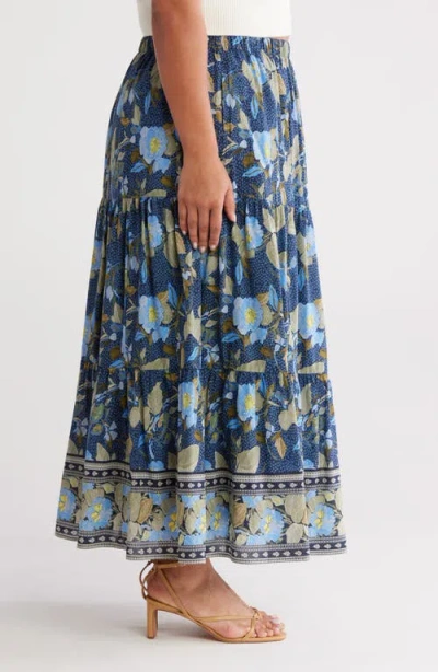 Treasure & Bond Print Tiered Maxi Skirt In Blue