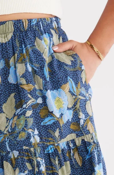 Treasure & Bond Print Tiered Maxi Skirt In Blue