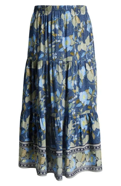 Treasure & Bond Print Tiered Maxi Skirt In Blue