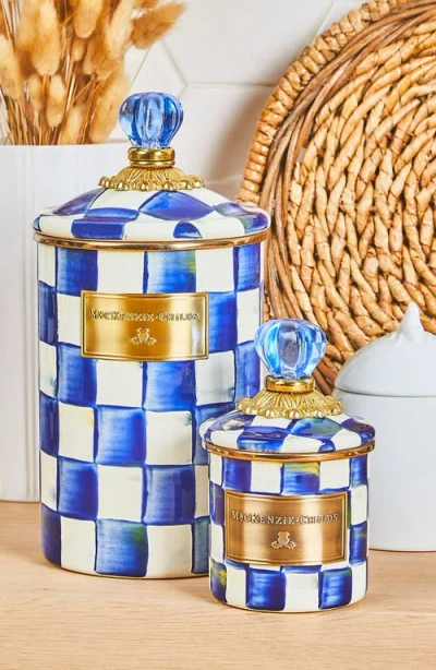 Mackenzie-childs Mackenzie Childs Royal Check Enameled Steel Canister In Blue