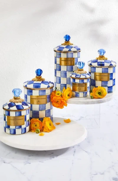 Mackenzie-childs Mackenzie Childs Royal Check Enameled Steel Canister In Blue