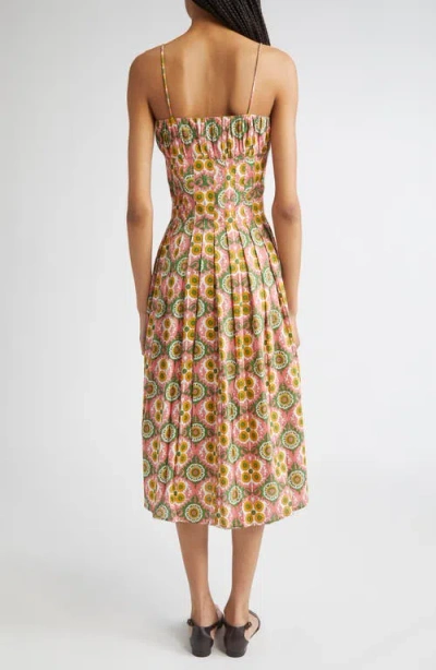 Mille Tully Floral Pleated Cotton Midi Sundress In Orange