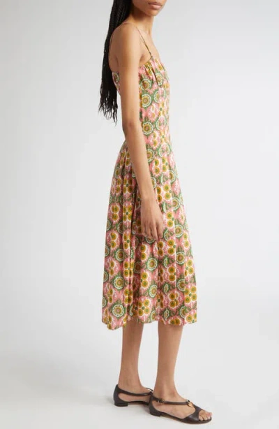Mille Tully Floral Pleated Cotton Midi Sundress In Orange
