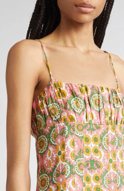 Mille Tully Floral Pleated Cotton Midi Sundress In Orange
