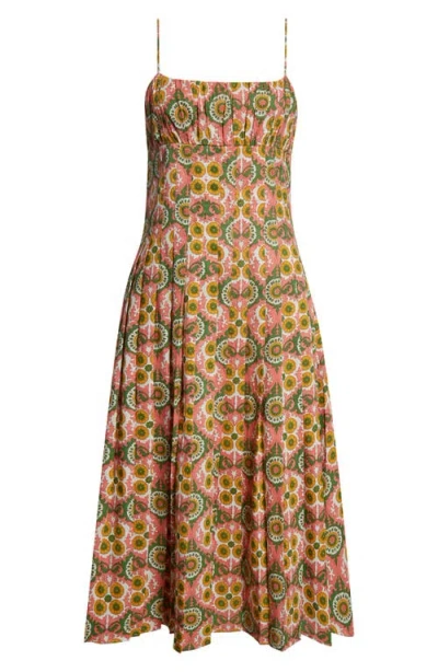 Mille Tully Floral Pleated Cotton Midi Sundress In Orange