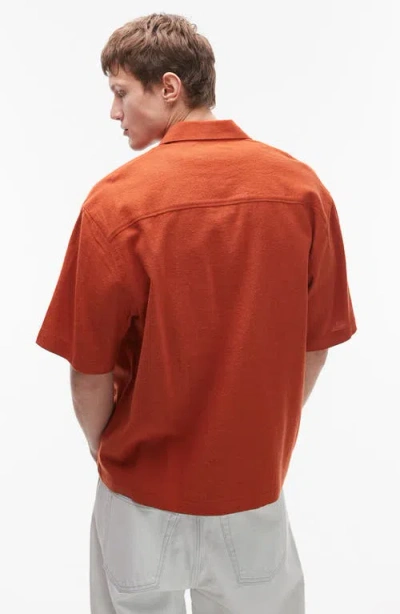 Topman Short Sleeve Textured Boxy Shirt In Orange