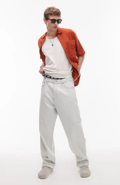 Topman Short Sleeve Textured Boxy Shirt In Orange