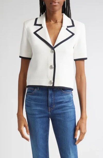 Veronica Beard Stovall Knit Short-sleeve Jacket In White