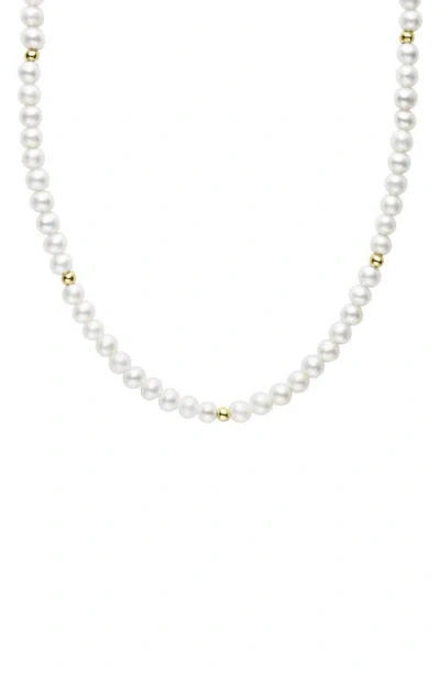 Lagos Kinder Pearl Necklace With 18k Gold Cavier Beaded Accents