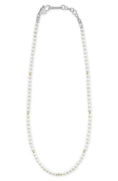 Lagos Kinder Pearl Necklace With 18k Gold Cavier Beaded Accents