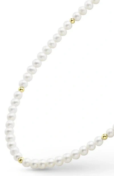 Lagos Kinder Pearl Necklace With 18k Gold Cavier Beaded Accents