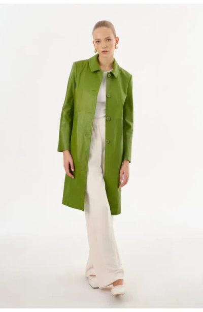 Lamarque Belen | Longline Leather Coat In Green