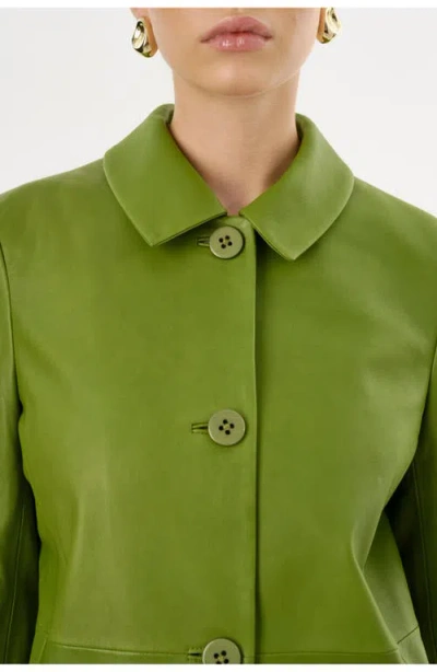 Lamarque Belen | Longline Leather Coat In Green