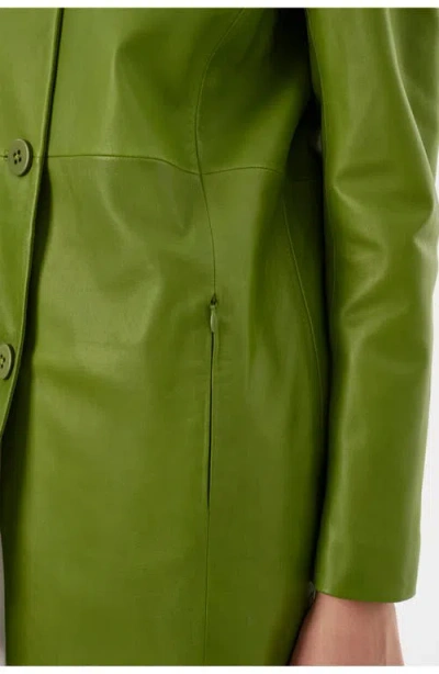 Lamarque Belen | Longline Leather Coat In Green