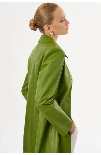 Lamarque Belen | Longline Leather Coat In Green