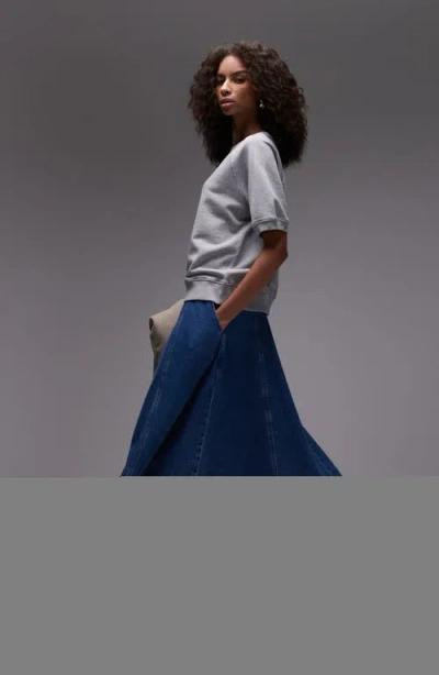 Topshop Full Denim Maxi Skirt In Blue