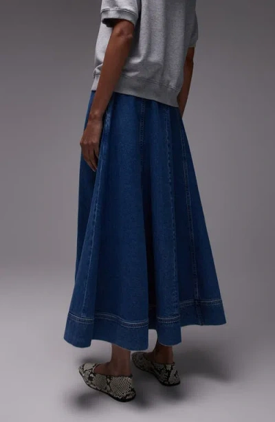 Topshop Full Denim Maxi Skirt In Blue