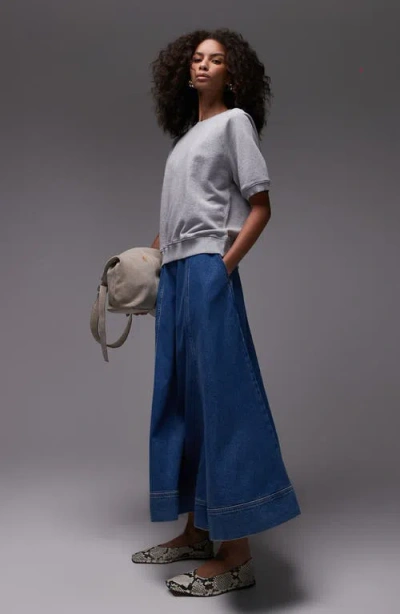 Topshop Full Denim Maxi Skirt In Blue