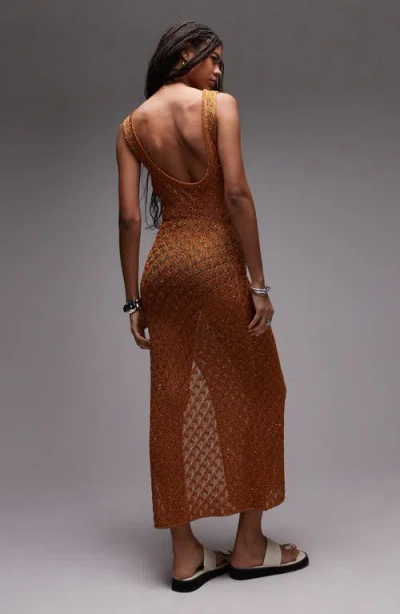 Topshop Sequin Metallic Knit Scoop Back Midi Dress