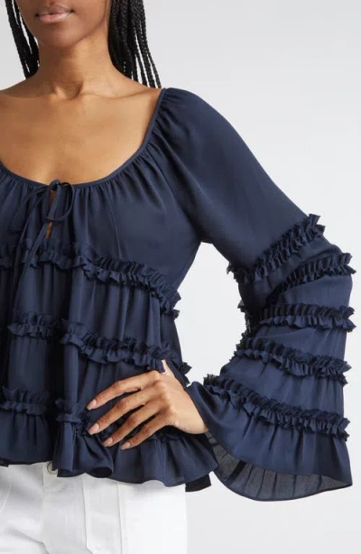 Cinq À Sept Sunnina Bell Sleeve Tunic In Blue