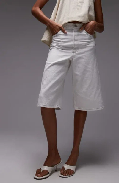 Topshop Denim Bermuda Shorts In White