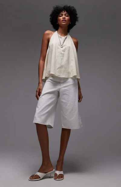 Topshop Denim Bermuda Shorts In White