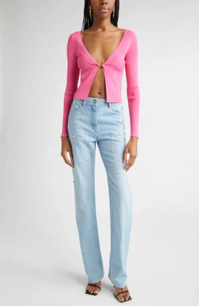 Versace Embellished Straight Leg Jeans In Blue