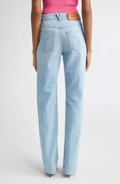 Versace Embellished Straight Leg Jeans In Blue