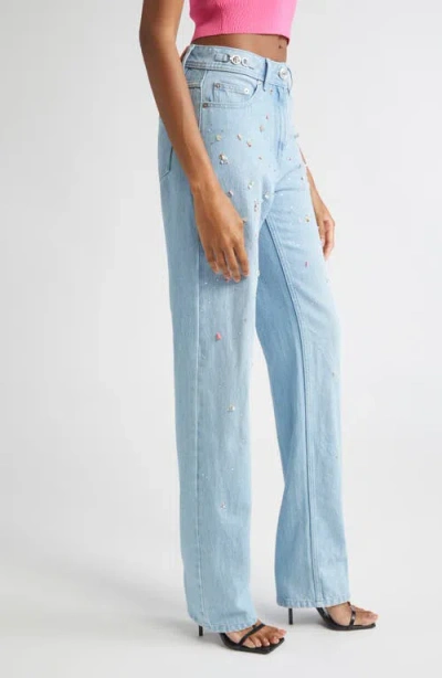Versace Embellished Straight Leg Jeans In Blue