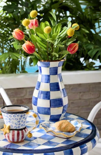 Mackenzie-childs Mackenzie Childs Royal Check Enameled Steel Tall Vase In Blue