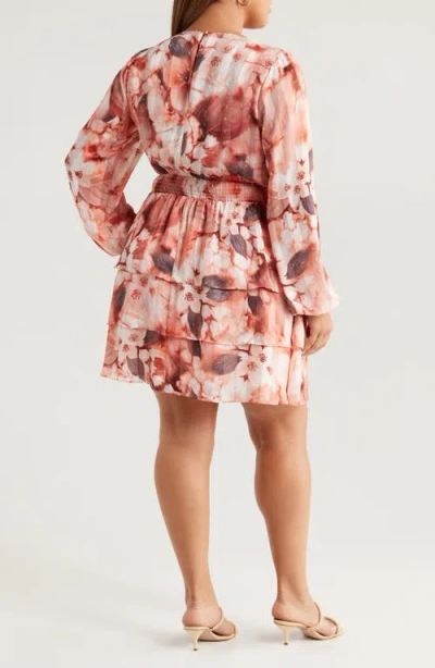 Socialite Floral Clip Dot Long Sleeve Minidress In White