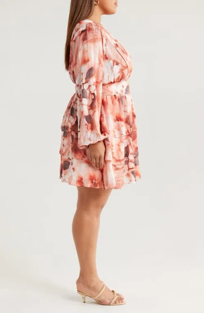 Socialite Floral Clip Dot Long Sleeve Minidress In White