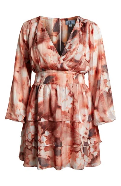 Socialite Floral Clip Dot Long Sleeve Minidress In White