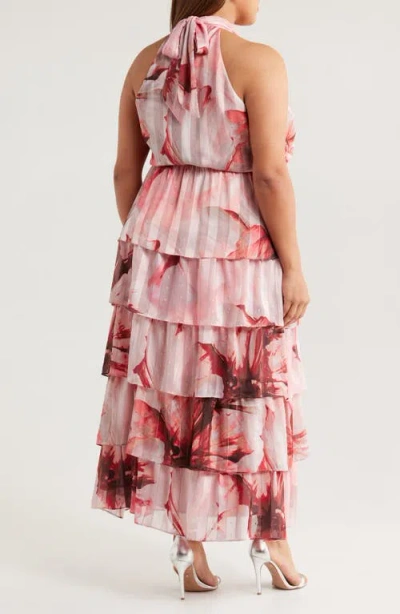Socialite Metallic Floral Print Halter Dress