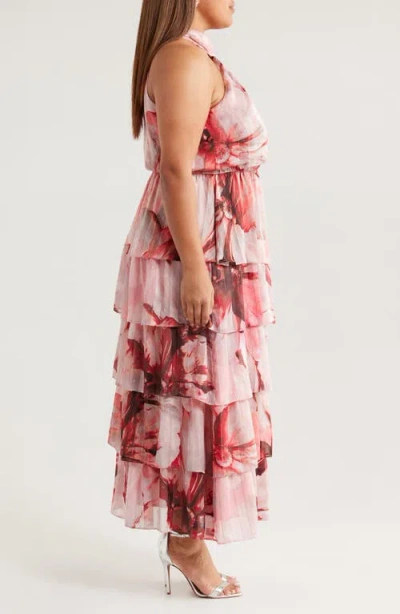 Socialite Metallic Floral Print Halter Dress