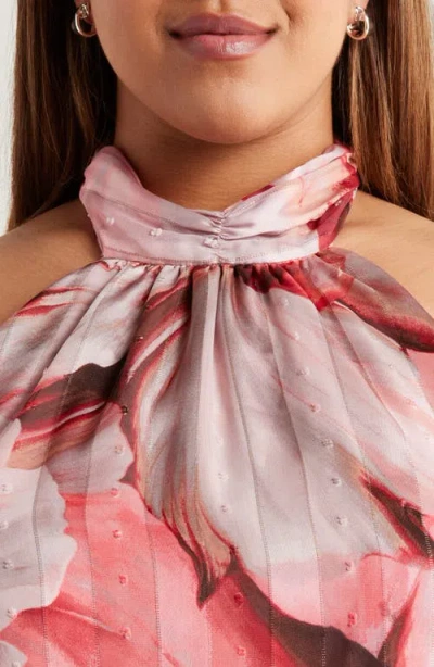 Socialite Metallic Floral Print Halter Dress