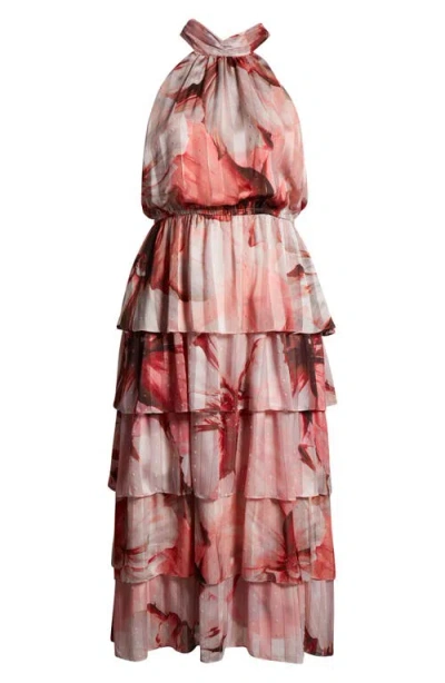 Socialite Metallic Floral Print Halter Dress