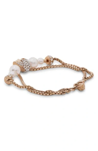 Alexander Mcqueen Mcqueen Crystal Skull & Faux Pearl Bracelet