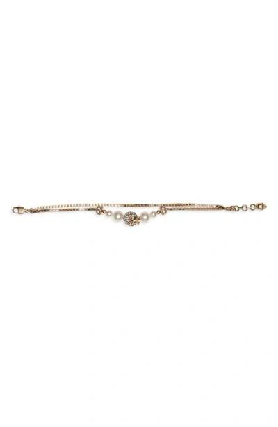 Alexander Mcqueen Mcqueen Crystal Skull & Faux Pearl Bracelet