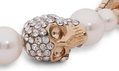 Alexander Mcqueen Mcqueen Crystal Skull & Faux Pearl Bracelet