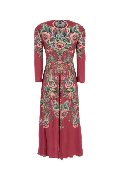 Etro Floral Embroidery Long Sleeves Midi Dress In Multi