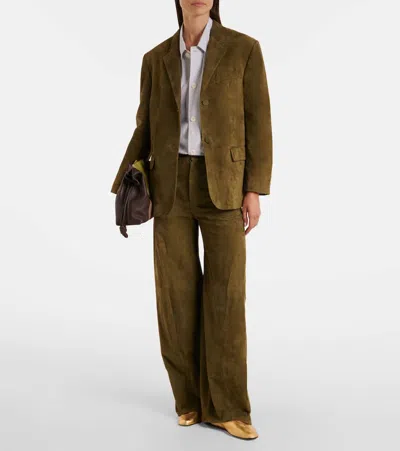 Marni Suede Wide-leg Pants In Green