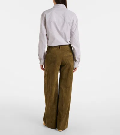 Marni Suede Wide-leg Pants In Green
