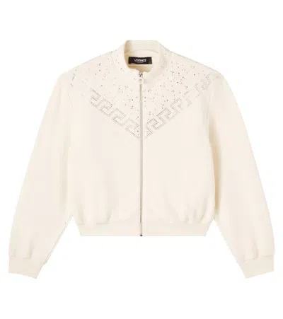 Versace La Greca Cotton Fleece Sweatshirt In White