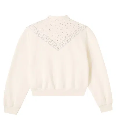 Versace La Greca Cotton Fleece Sweatshirt In White