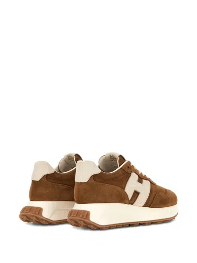 Hogan Leather Sneakers With Round Toe And Rubber Sole In Brown