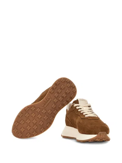 Hogan Leather Sneakers With Round Toe And Rubber Sole In Brown